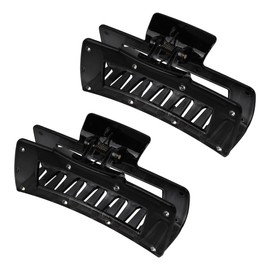 Set of 2 Jaw Clip Hair Claws, Rectangular with Diamonds Large Hair Clip (Black Black)