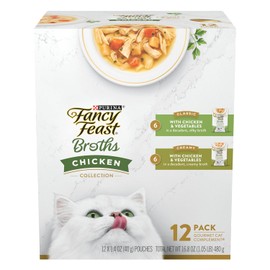 Purina Fancy Feast Paquete Variado de suplemento de Alimentos húmedos para Gatos de Ingredientes limitados, colección de Pollos de caldos, (12) Bolsas de 1.4 onzas