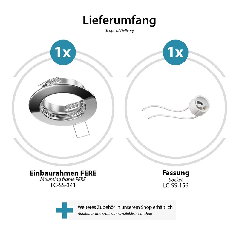 ledscom.de 5 pcs. recessed Ceiling Frame Fere, Round, Glossy Chrome