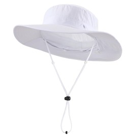 Magracy Unisex UPF 50+ Wide Brim Sun Hat with Neck Flap Breathable Adjustable Safari Hat for Outdoor Fishing Hiking White