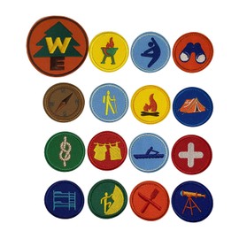16 pcs Round Shape Wildness Outdoor Exploration Camping Hiking Style Iron on Sew on Patches