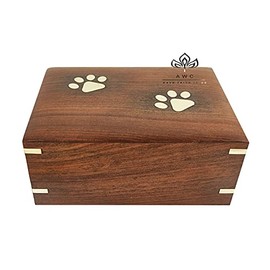 Wooden Pet Urns for Dogs Ashes - Pet Cremation Box for Ashes - Rosewood Memorials for Cats & Dog Ashes - Keepsake Urn for Animal Ashes - Pet Remembrance Gifts - Brass Paws Inlaid(Medium, 90lbs)