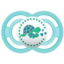 MAM Perfect S138 Dummy with Extra Fine and Flexible Skinsofttm Suction Cup, Ultra Soft, for Babies 6 Months, Neutral with Automatic Sterilisation Box, Green