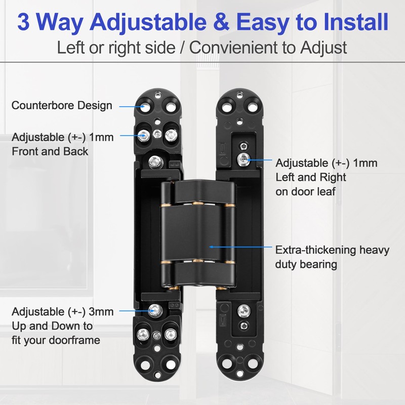 7 inch Hidden Door Hinges（2 Pcs）-Invisible Hinges for Doors, 180