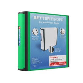 Staples 3-inch 3-Ring Better Binder, Green, 2/Pack (ST55894-CCVS)