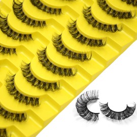 BLUPLE False Eyelashes Natural Look Faux Mink Lashes Russian Strip Lashes D Curl Wispy Like Eyelash Extension Fluffy Transparent Band Cat Eye Fake Eyelashes Pack 10pairs