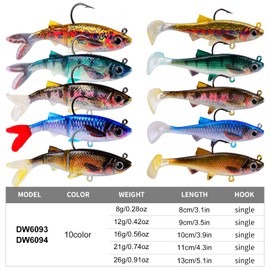 Soft Fishing Lures Baits - Pre-Rigged Fishing Soft Plastic Lures - Great Action Swimbaits with Spinner - Bass Fishing Gear for Trout Walleye, Crappie Fishing Jigs Bait 10pcs/Set