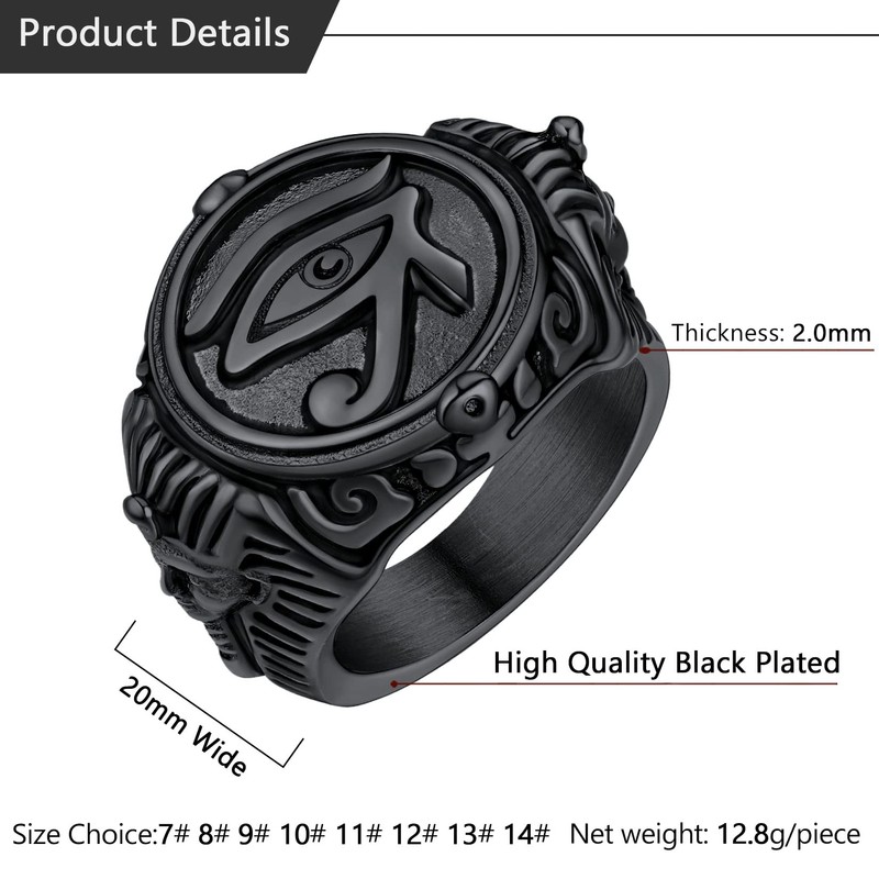 Ancient Egyptian Jewelry Ion Plating Black Round Signet Ring Stainless