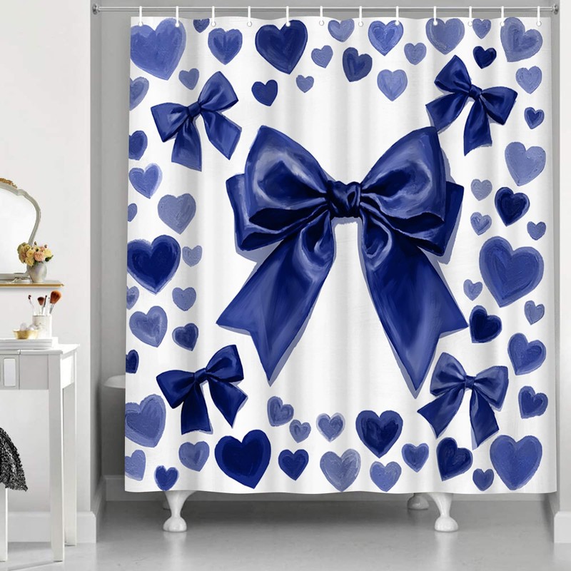Conipit Bow Shower Curtains Romantic Bathroom Decor Navy Blue Bath