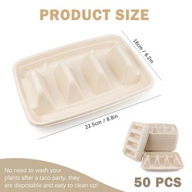 50Pcs Disposable Taco Holder, Paper Taco Holders, Taco Plates with Dividers, Taco Stand for Taco Party
