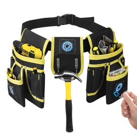 Tool Belt, Professional Tool Belts for Men, 26 Pockets Magnetic Tool Pouch, 31 to 48 Inches Adjustable Waist, Oxford Fabric, Tool Belt with Suspenders for Electrician, Carpenter (Yellow)