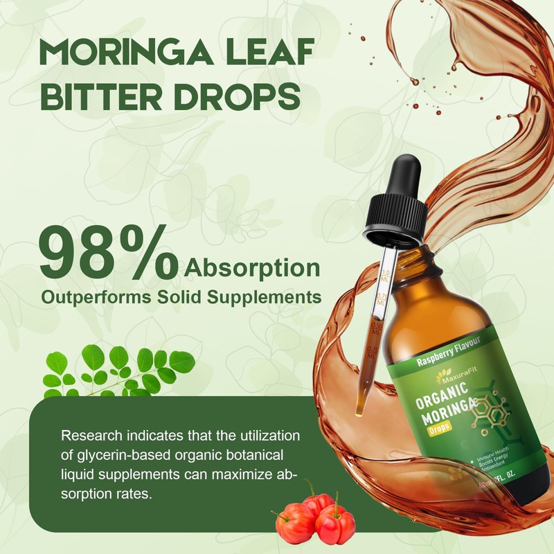 Moringa Leaf Drops with Vitamin C, Moringa Oleifera Extract Liquid