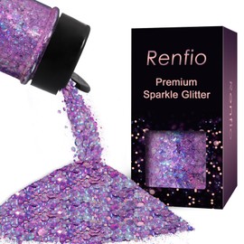 Renfio Chameleon Mermaid Chunky Glitter, 1.76oz/50g 3D Holographic Purple Chunky Glitter for Snowglobe Tumbler,Craft,Resin,Nail,Slime,Festival Decor