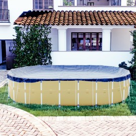 ColourTree Custom Size 14' x 16' Premium Oval Blue Winter Swimming Pool Cover Tarp Safety Heavy Duty, Waterproof, UV Resistant (Cover Size:18' x 20' / 4 ft.Overlap) - (We Customize Size)