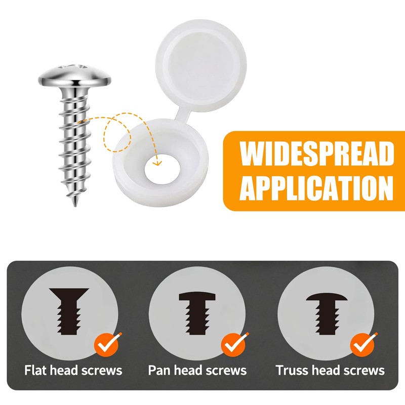 150 PCS White Screw Caps Plastic Hinged Screw Cover Caps,