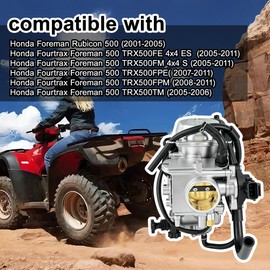 Carburetor Fit For Honda Foreman Rubicon 500 TRX500 2001-2005​,Fit For Honda Fourtrax Foreman 500 TRX500FE TRX500FM TRX500FPE TRX500FPM TRX500TM 2005-2011,Carb Replace oe 16100-HN2-013