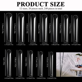 LELE LIFE 240 PCS 12 Size 3XL Tapered Square Full Cover Nail Tips, Extra Long Clear Nail Tips for Acrylic Nails Professional, No C Curve Fake Nail Tips with Box for DIY Salon, Style A