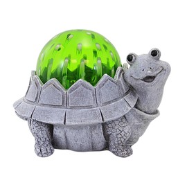 Roman LED Solar Pudgy Pals Garden Statue, Resin, Outdoor Decoration (Turtle, 5.25-inch Height)