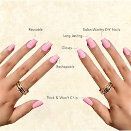 Uñas postizas de gel rosa bebé cuadradas medianas, uñas postizas cortas de ataúd, uñas acrílicas brillantes de cobertura completa, uñas postizas reuti