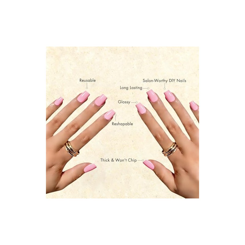 Uñas postizas de gel rosa bebé cuadradas medianas, uñas postizas