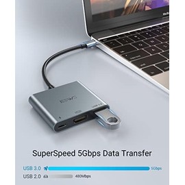 JESWO Adaptador USB C a HDMI, 3 en 1 Adaptador Tipo C Multipuerto USB C Hub