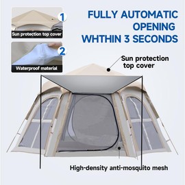 Reactive Outdoor 2-4 Person Camping Tent Waterproof 60 Seconds Easy Quick Setup Hexagonal Design for Family Camping Accessories