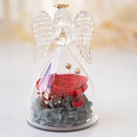 Rosa Preservada en Figuritas de Ángel de Vidrio - Regalos de Cumpleaños Rose para Mujeres y Mamá, Abuela, Esposa para Ella en Navidad, Día de San Valentín, Día de la Madre, Acción de Gracias (Rojo)
