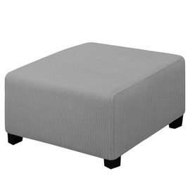 Easy-Going Stretch Square Ottoman Cover Folding Storage Stool Furniture Protector Soft slipcover with Elastic Bottom (30x30x15inch, Light Grey)