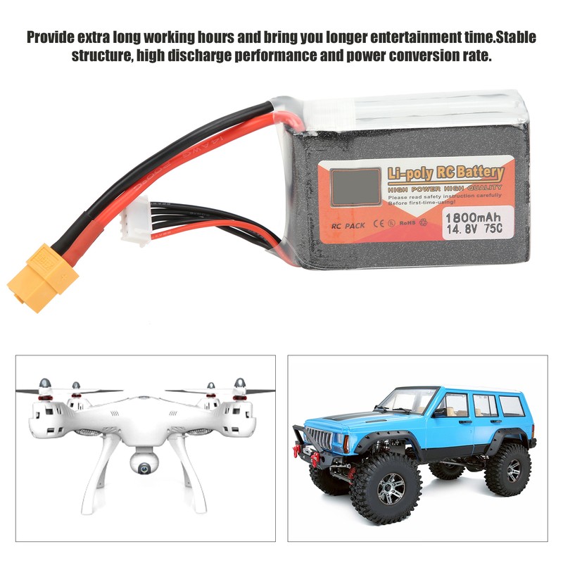 14.8V 1800mAh 4S 75C Lipo Battery Pack with XT60 Plug