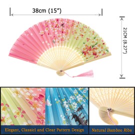 HeyToo - Abanico de mano con estampado de bambú, abanico plegable de bambú para fiesta, boda, regalo con borla, 2 paquetes de 5