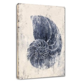 Yihui Arts Coastal Wall Art For Living Room Hand Painted Blue And White Conch Oil Painting Pictures Home Decoration