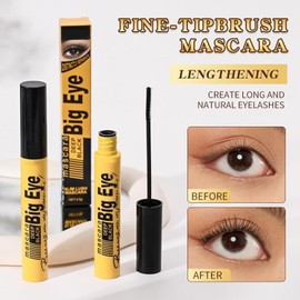 Bluemega Rímel de Cepillo Ultra Fino para Alargar y Rizar las Pestañas Acabado Largo y Volumen, Sin Manchar ni Desvanecerse, Fórmula Resistente, Ojos Perfectos Todo el Día