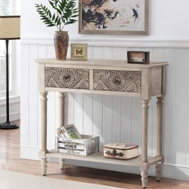 COSIEST Console Table with 2 Drawers, MDF Narrow Entryway Table with Storage Shelf, Wood Accent Sofa Table for Living Room, Entrance, Hallway, Couch, Light Grey