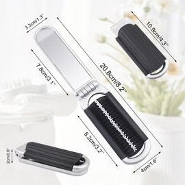 BlingKingdom Folding Hair Brush With Mirror, Small Compact Travel Portable Pocket Size Comb With Soft Bristles Styling Foldable Hairbrush for Travelling Swimming Gym Bag
