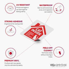 Sticky Expressions | Cat Inside Sticker (4 Pack), Size 3.5x3.5 – Durable, Waterproof, Strong Adhesive Cat Inside Emergency Sticker for Door and Windows