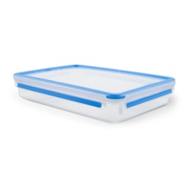 EMSA Clip & Close 508545 Rectangular Food Storage Container with Lid, 2.6 L, Transparent/Blue