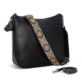 HESHE Genuine Leather Crossbody Purses for Women Shoulder Bags Hobo Purse Casual Ladies Handbags Designer Satchel Bags Cross Body Bag(Black)