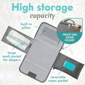 Kopi Baby Portable Diaper Changing Pad - Baby Diaper Changer Travel Bag with Wipes Pocket, Smart Design Portable Changing Mat, Infant Travel Station Kit, Gift for Newborn Girl & Boy - Grey, Modern