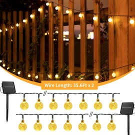 2-Pack 120 LED 72FT Solar Lights Outdoor Waterproof, Crystal Globe Lights with 8 Lighting Modes, Solar Powered Patio Lights for Garden Yard Porch Wedding Party Decor, Warm White