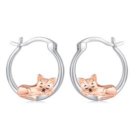 Cat Earrings for Women Girls 925 Sterling Silver Hypoallergenic Cute Animal Hoop Earrings for Sensitive Ears Cat Jewelry Gifts for Cat Lovers