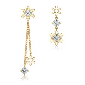 Bewenda Christmas Dangle Earrings for Women, 925 Sterling Silver Snowflake Drop Earrings with White Zirconia, Hypoallergenic Xmas Long Tassel Chains Earrings, Gold Stud Hanging Earrings for Christmas