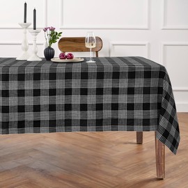 Solino Home Plaid Tablecloth 60 x 144 Inch - 100% Pure Linen Glen Check Black and White Table Cloth for Rectangle Tables - Machine Washable Tablecloth