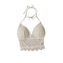 GORGLITTER Bikini Cover Up Top Women's Cover Up Beach Top Knitted Crochet Crop Top Beach Poncho Summer Halterneck Tankini Top, beige