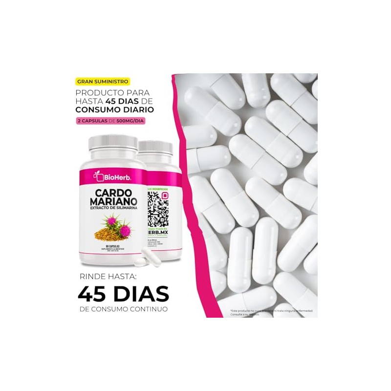 Bioherb Cardo Mariano Extracto Silimarina Cápsulas 500