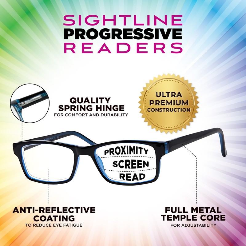 Sightline 6005 Progressive Reading Glasses – Multifocus Magnification Lenses –