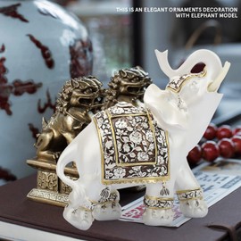 Joyzan Reichtum Elefant Statue, Gold Feng Shui Elefantenfiguren Skulptur Figur Rüssel Nach Gerichtet Sammlerstück Zuhause Wohnzimmer Büro Einweihungsgeschenk Wohnkultur 5.3 * 2.6 * 5.5in