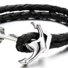 Stainless Steel Anchor Bracelet Men's Women's Bracelet Black Braided Leather