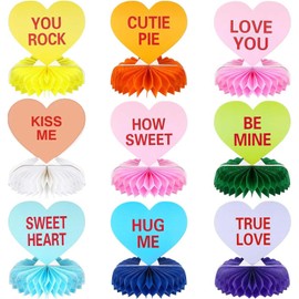 Zliisang 9 Pcs Valentines Honeycomb Centerpiece 3D Paper Candy Heart Valentines Day Centerpiece for Table Conversation Hearts Decorations Valentines Day Party Table Decorations for Office Home