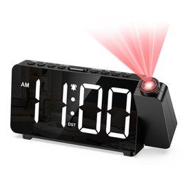 Ankilo Projection Alarm Clock for Heavy Sleepers, Kids - 180° Adjustable Projector with 5-Level Brightness & Auto Night Mode, Loud Dual Alarms Clock with USB Charger Ports, 12/24H, DST for Bedroom