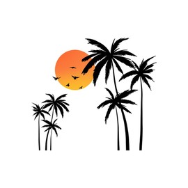 HOTIYOK Wall Stickers Stylish Green Coconut Tree Sunset Steps Black Monochrome Boys Girls Children Room Wall Stickers DIY Wallpaper Kindergarten Nursery Wall Art Stylish Wall Paper Wall Sticker